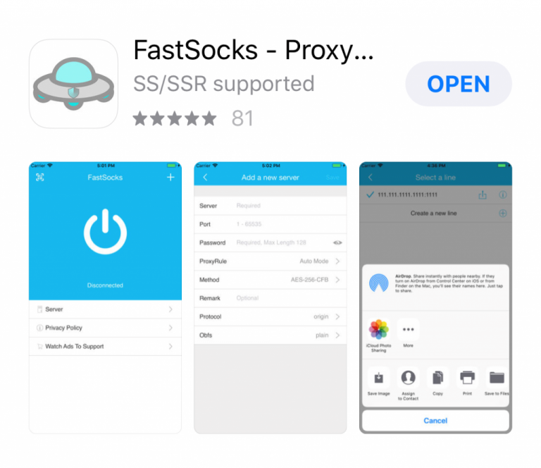 苹果手机上免费的SSR客户端FastSocks